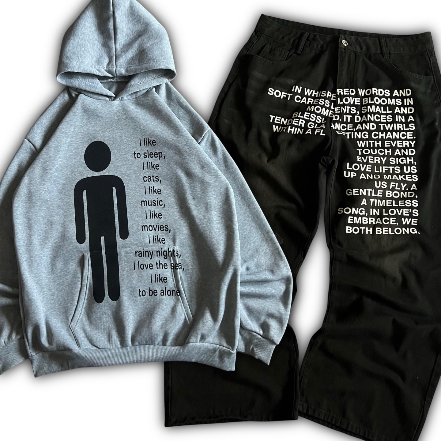 Embroidery Gothic - กางเกงยีนส์ลายอเมริกัน Y2K เสื้อฮู้ดดี้ผู้ชาย ชุดสตรีทแวร์สไตล์โกธิค ฮาราจูกุ ฮิปฮอป