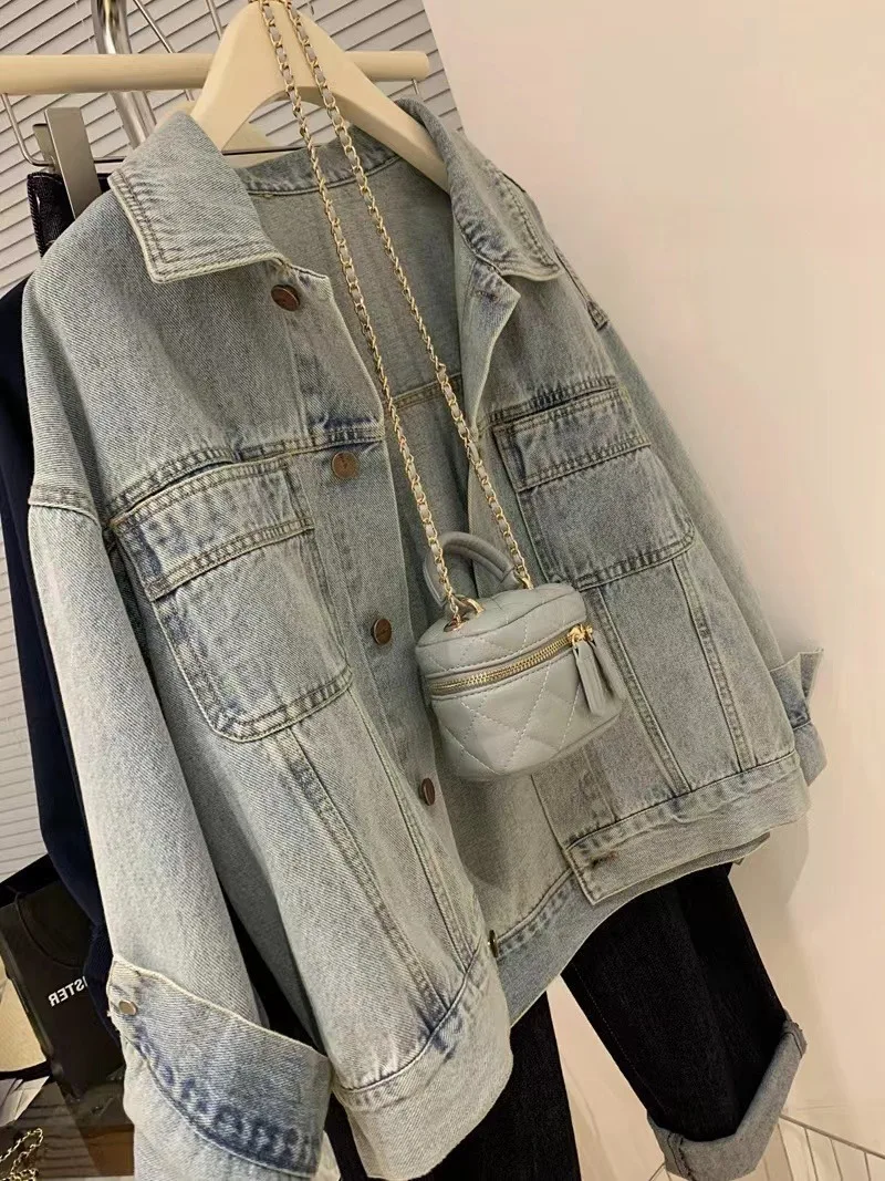 Embroidery Gothic - DENIM Coat ผู้หญิง Y2k ฤดูใบไม้ผลิฤดูใบไม้ร่วงผ้าฝ้าย Ropa