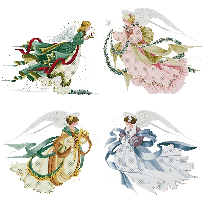 Embroidery X Pattern - ชุดงานปักครอสติชลายตัวละครชุดนางฟ้าชุดปักผ้าพิมพ์บนผ้าใบ11CT 14CT 16CT แบบ DIY การตกแต่งบ้าน