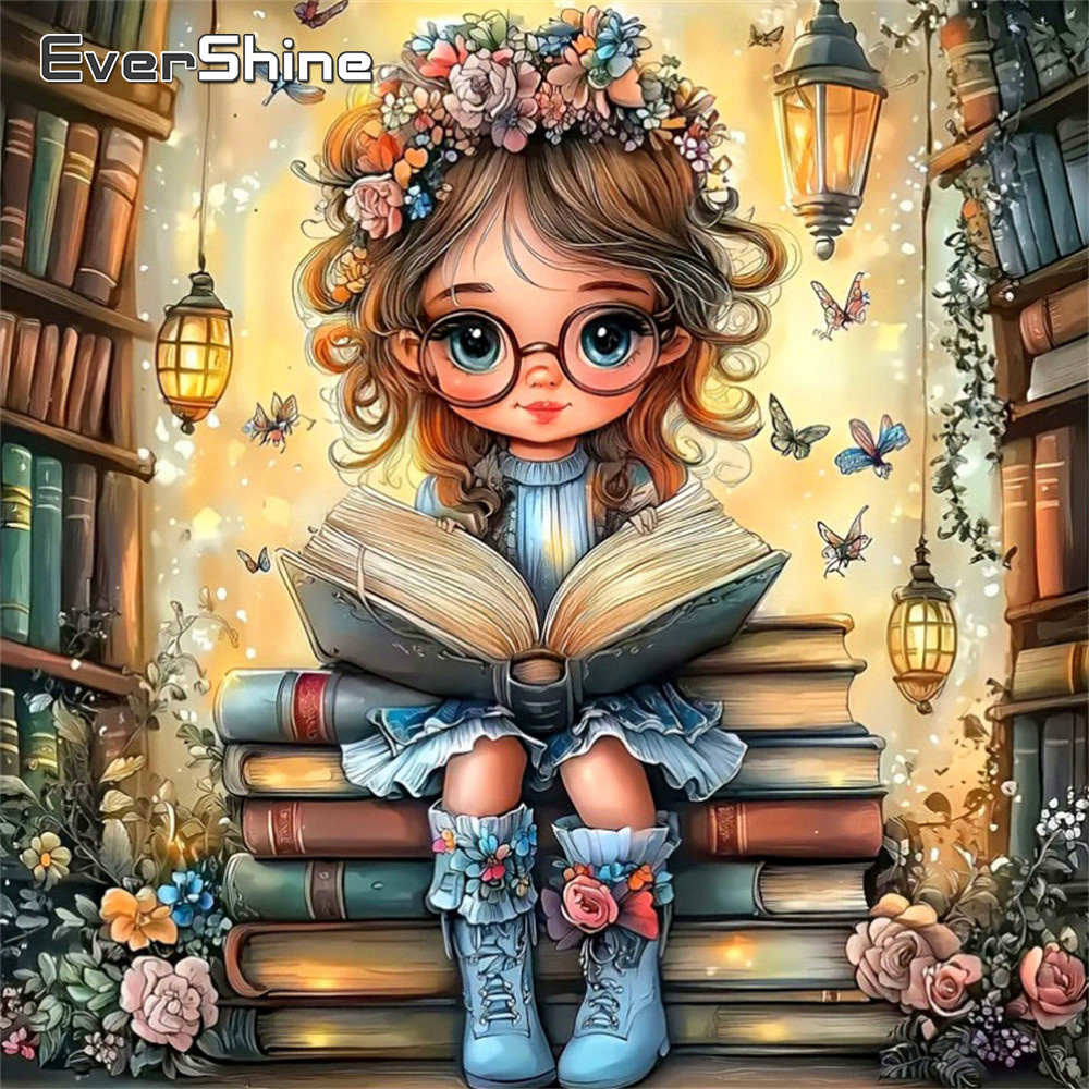 Embroidery X Pattern - ชุดปักครอสติชสำเร็จรูป Evershine ภาพเด็กผู้หญิง พร้อมอุปกรณ์ครบชุด งานฝีมือ ภาพดอกไม้บนผ้าแคนวาส