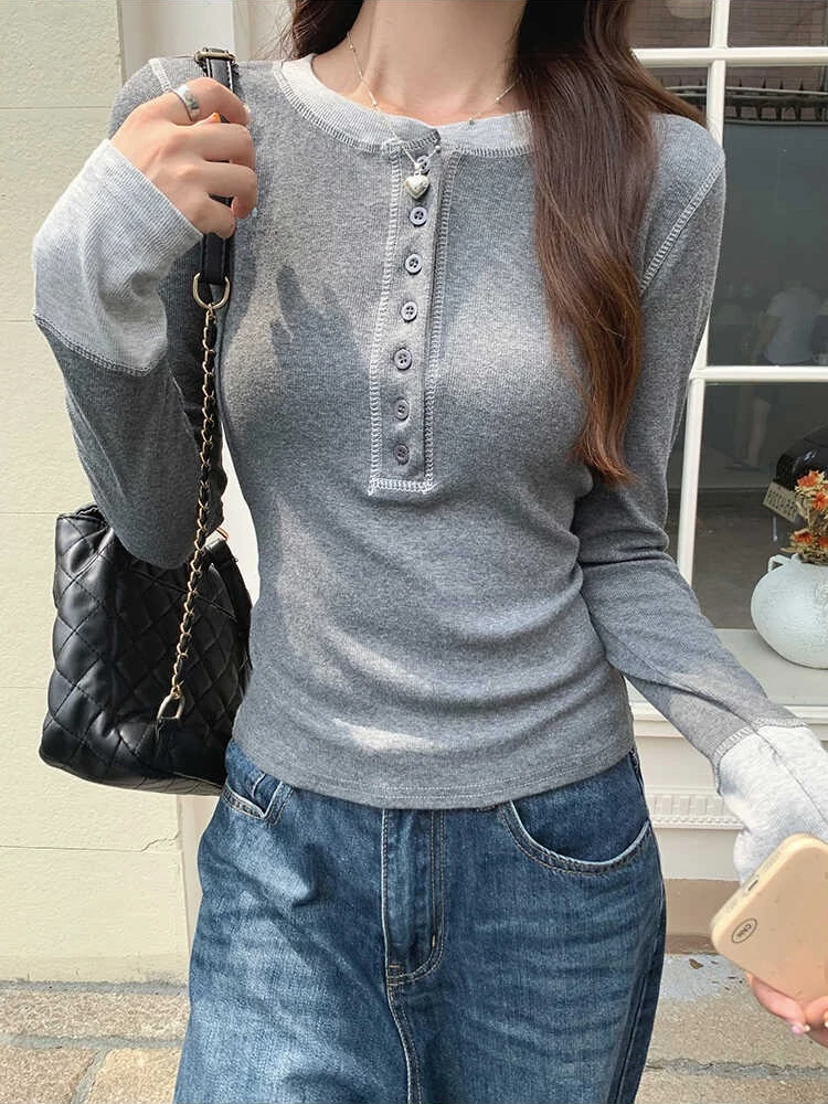 Embroidery Shirt - เสื้อยืด Y2K ลายปะติดปะต่อ 2025, เสื้อครุ๊งจ์สีตัดกัน, เสื้อยืดลำลองทรงเข้ารูปสไตล์ฮาราจูกุสำหรับผู้หญิง