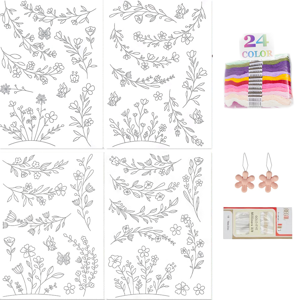 Embroidery Web - กระดาษรองปักลายละลายน้ำได้ แผ่นรองปักลายแบบล้างออกได้ ลายดอกไม้และตัวอักษร อุปกรณ์เย็บมือสำหรับผู้เริ่มต้น