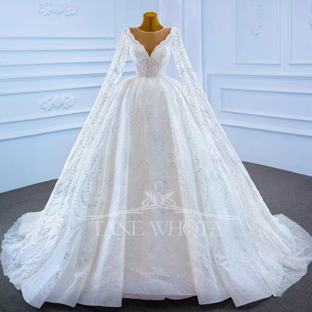 Embroidery Organza - Vestido Casamento 2025 O-คอยาวแขนยาวLace Upกลับประดับด้วยลูกปัดSequinedที่กําหนดเองชุดแต่งงานสีขาว