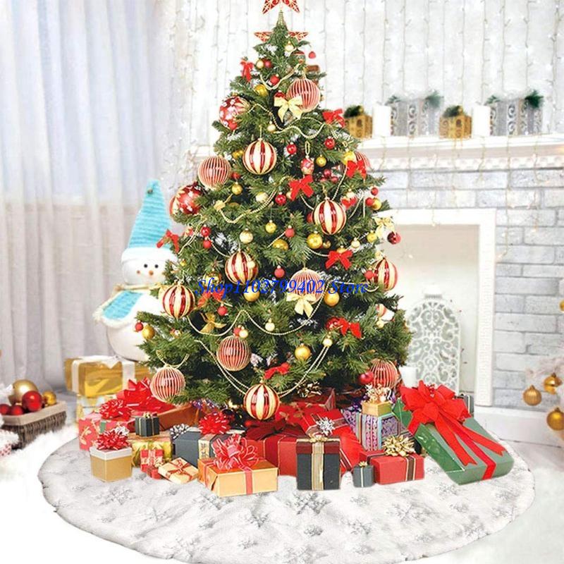 Embroidery Xmas Ornaments - 547f สีขาวหรูหรากระโปรงต้นคริสต์มาสเครื่องประดับกับเลื่อมเงินเกล็ดหิมะวงกลมวงกลมผ้ากันเปื้อนผ้ากันเปื้อน Xmas