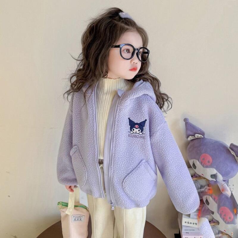 Embroidery Shirt - เสื้อโค้ทกำมะหยี่แขนยาวลายการ์ตูนซานริโอ้สุดฮิตสำหรับเด็ก เสื้อกันหนาวขนสัตว์มีฮู้ดสำหรับเด็กทารก เสื้อคลุมสไตล์เจ้าหญิงน่ารัก สไตล์ลำลอง แนวอนิเมะ