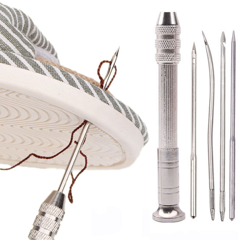 Punch Needle Handle - หนังเย็บ Awl ชุดเปลี่ยนได้รองเท้ามัลติฟังก์ชั่ซ่อมชุดเครื่องมือ Punch เย็บเข็ม DIY
