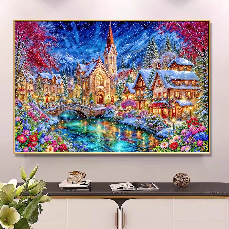 Embroidery X Stitch - ชุดปักครอสติชลายปักคริสตจักรฤดูหนาว 9ct 100x75 ซม. ชุดงานฝีมือตกแต่งบ้าน 4