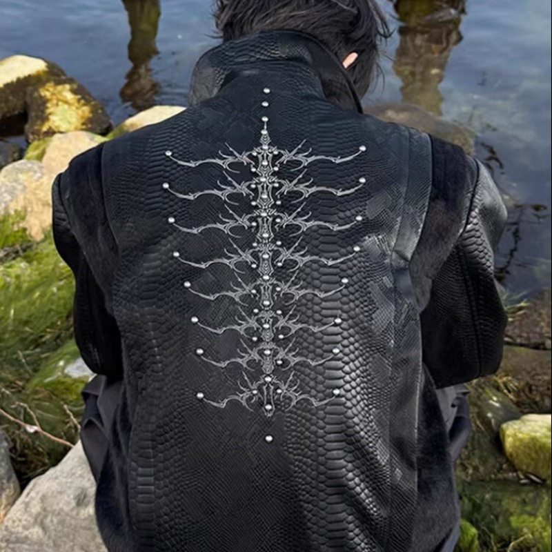 เสื้อแจ็คเก็ตผู้ชายสีดำลายงู ป - Embroidery Gothic บทวิจารณ์และราคา