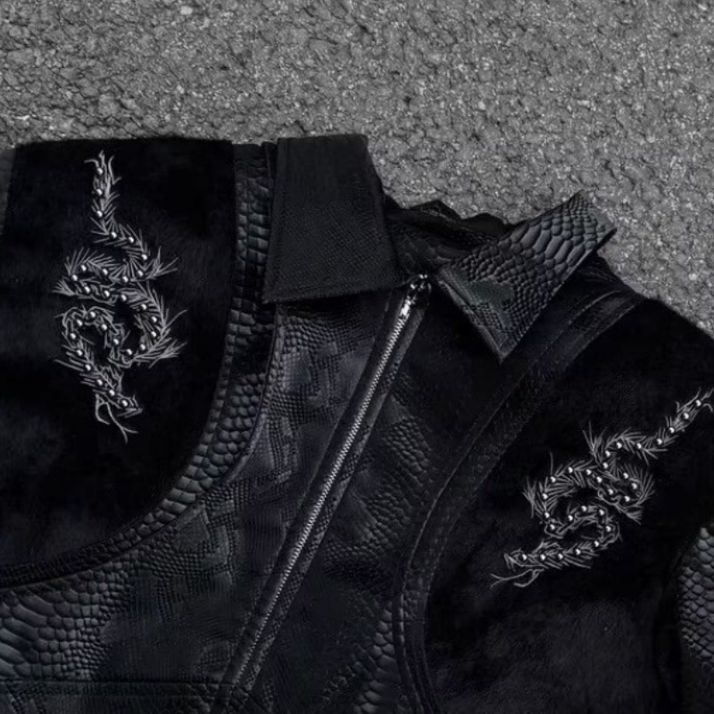 เสื้อแจ็คเก็ตผู้ชายสีดำลายงู ป - Embroidery Gothic บทวิจารณ์และราคา