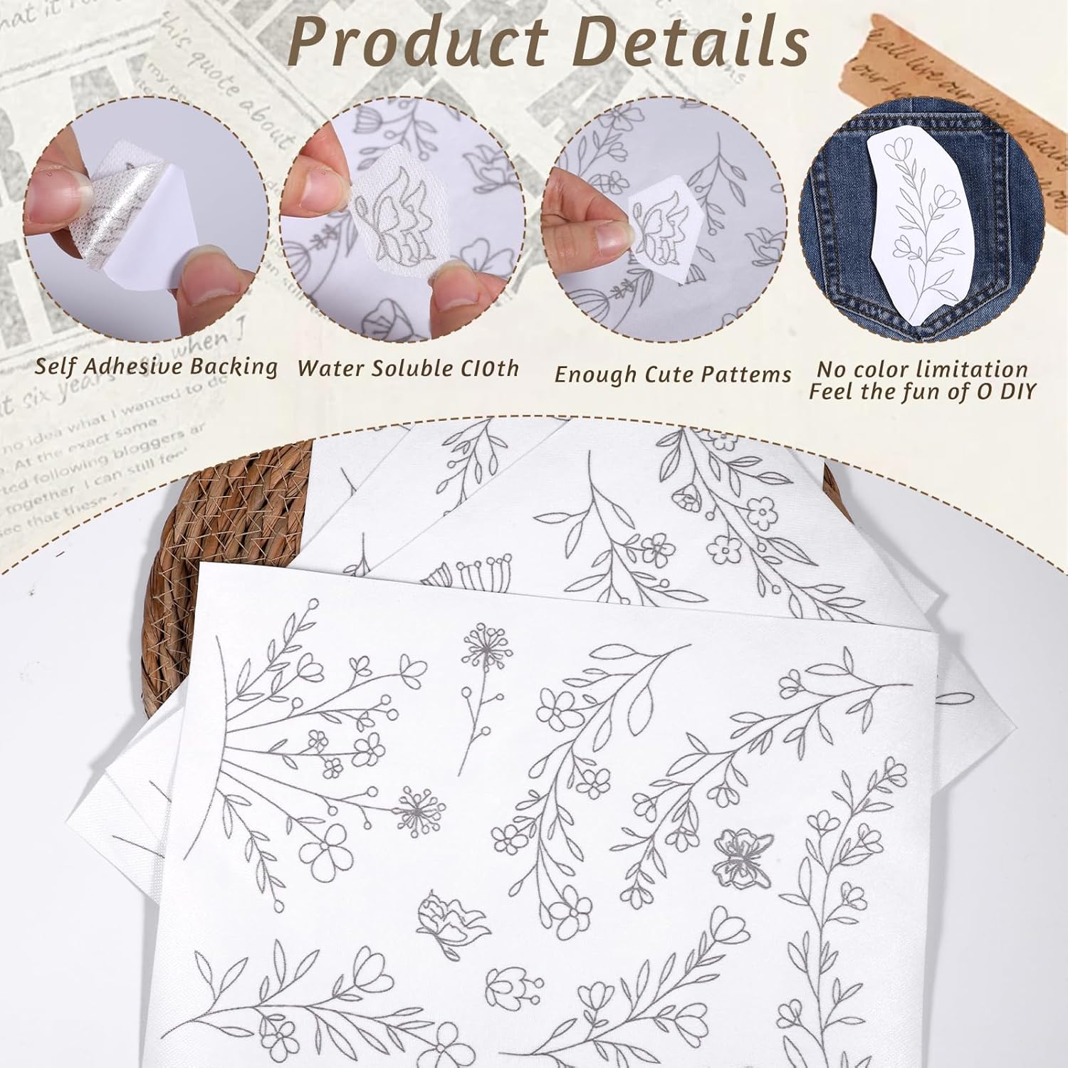 กระดาษปักลายละลายน้ำได้ Stick  - Embroidery Daisy บทวิจารณ์และราคา