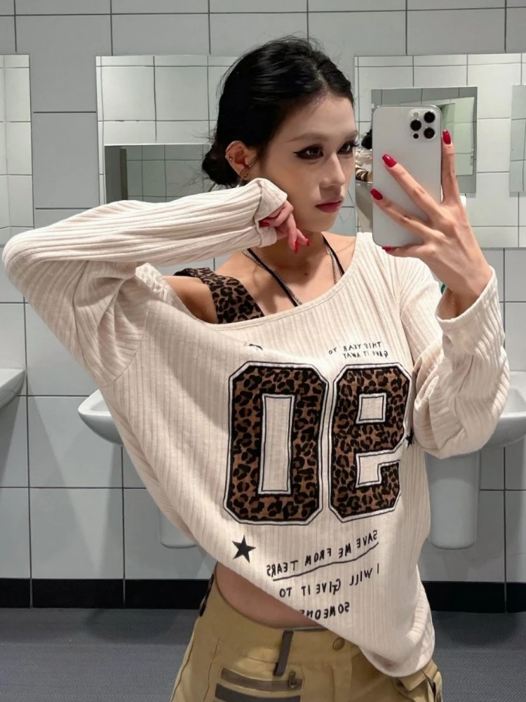 เสื้อยืดลายเสือดาวสไตล์ Y2K แบ - Embroidery Shirt บทวิจารณ์และราคา
